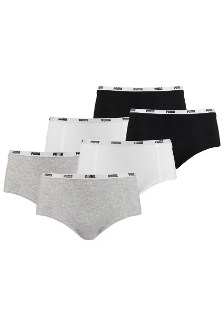 Бикини тип хипстър с лого - 6 чифта - Бял/Черен