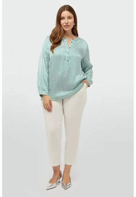 Блуза с принт - Бял/Зелен