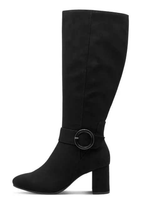 Ботуши от еко велур с колан - Черен