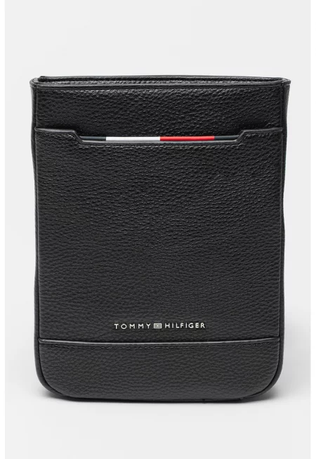 Чанта през рамо от еко кожа с релеф - Черен