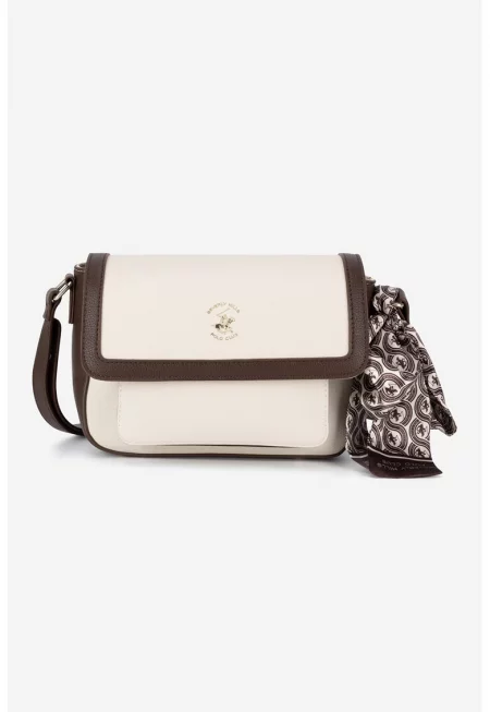 Чанта през рамо с контрасти - Тъмнокафяв/Мръснобял