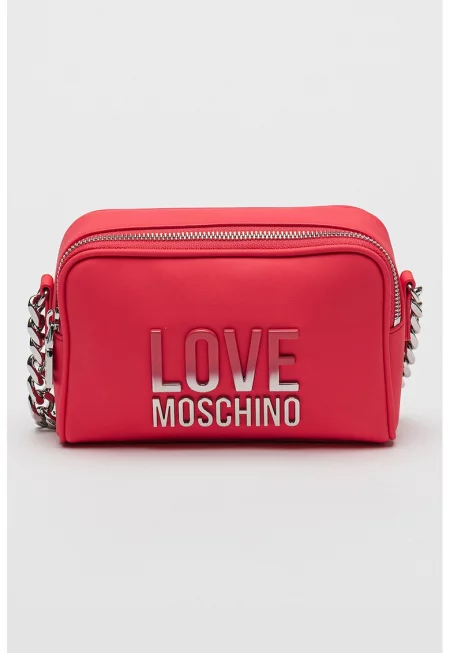 Чанта през рамо с метално лого - Фуксия