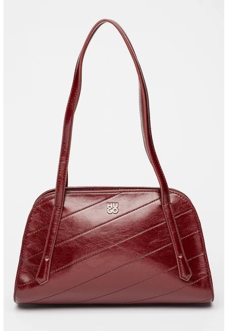 Чанта за рамо с цип и лого - Тъмночервен