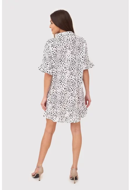 Черно-бяла рокля риза с волани DA1743 BLACK/WHITE
