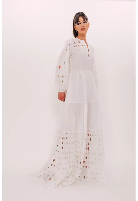 Дълга рокля с отвори - Бял