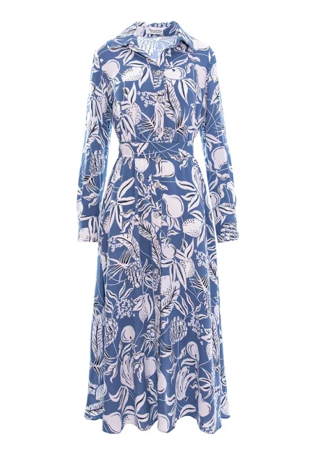 Дълга рокля с принт - Лавандула/Бял