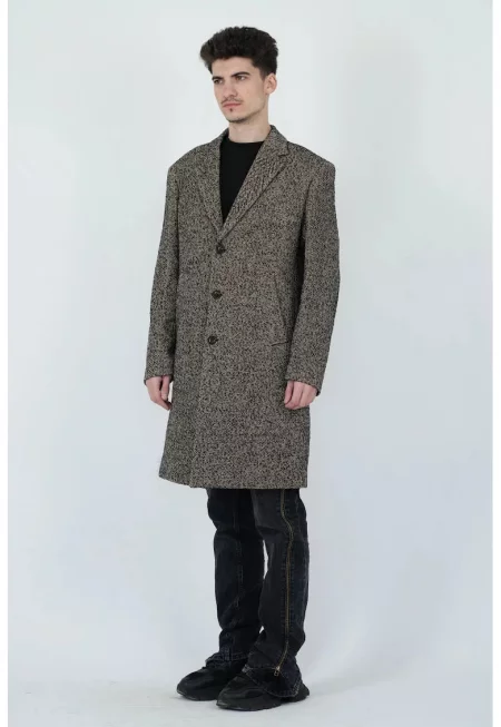 Дълго палто - regular fit с предни джобове - Бежов