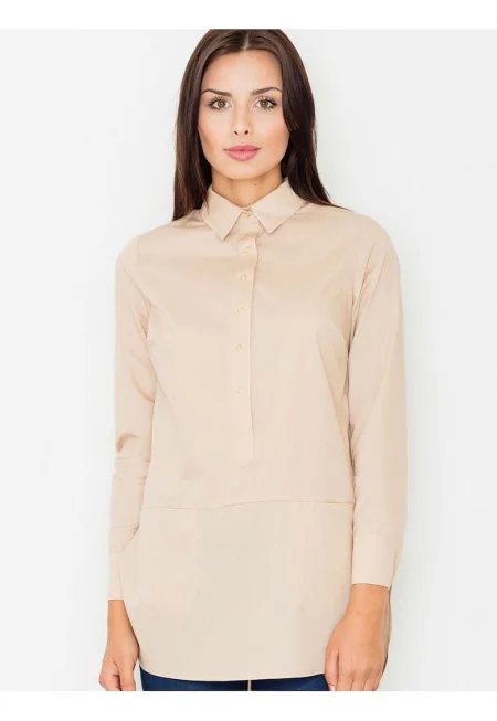 Дамска риза -  3/4 ръкав - памук - кремаво -