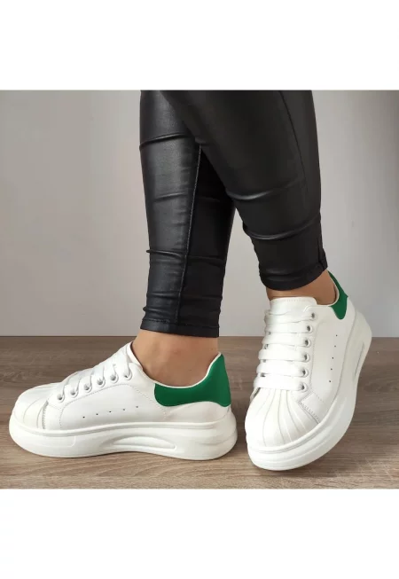 Дамски ежедневни обувки T2653 Бяло + Зелено - 38 - Бяло + Зелено