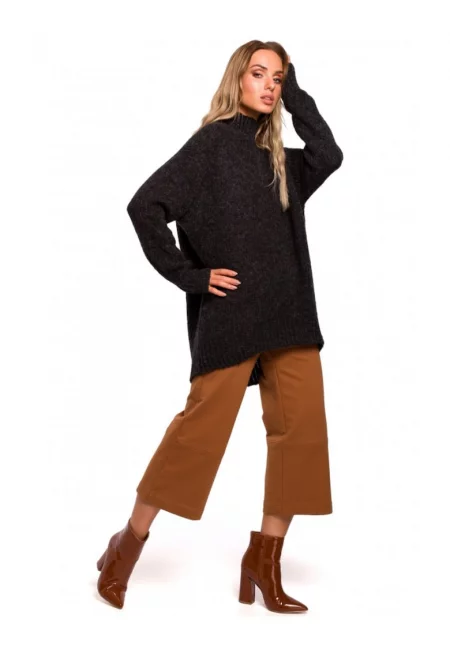 Дамски пуловер -  Акрил/Полиестер/Вълна - Графитено сиво