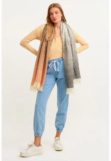 Дънки над глезена с връзка - Пастелносин