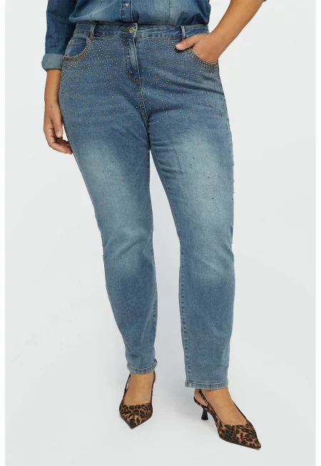 Дънки с декоративни камъни - Прашно синьо