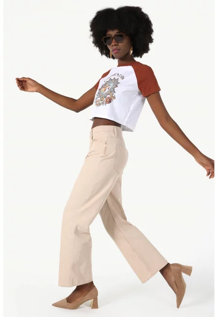 Дънки с широк крачол - Бежов