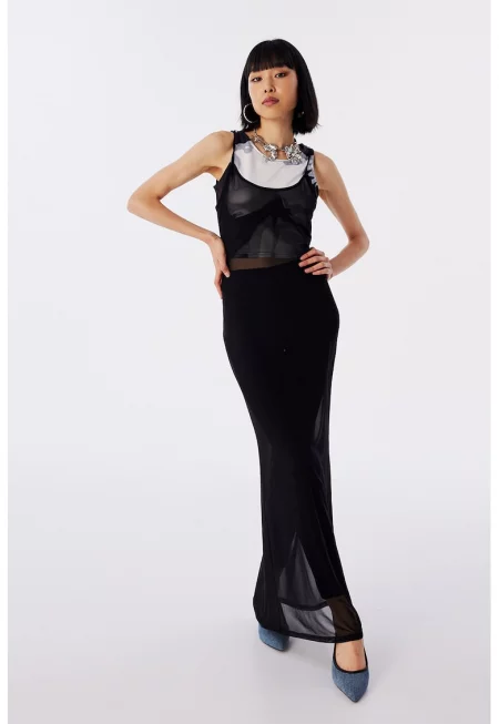 Ефирна рокля с дизайн 2 в 1 - Бял/Черен