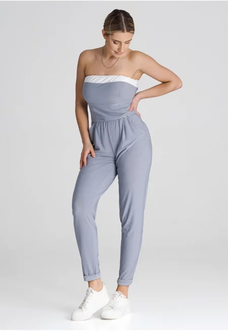 Елегантен гащеризон -  модел без презрамки - сив - полиестер