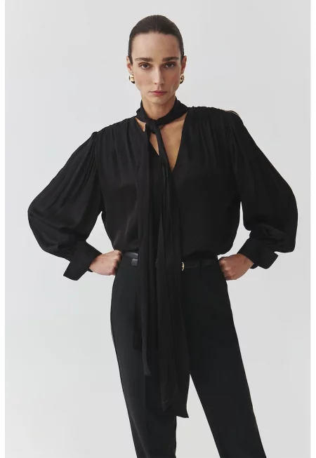 Елегантна блуза с дълги ръкави - Черен