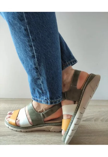 Ежедневни дамски сандали  12511T Мостар 40-N Каки + Бял + Жълт - Зелен