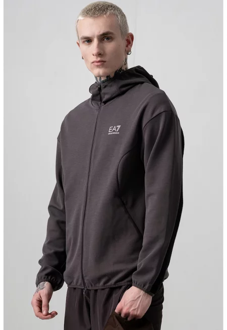 Худи с модал и паднали ръкави - Черен/Сиво-кафяв