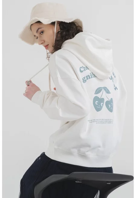 Худи с принт - Бял