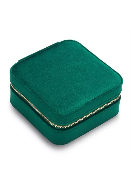 Кадифена пътна бижутерска кутия с цип - Аква зелено