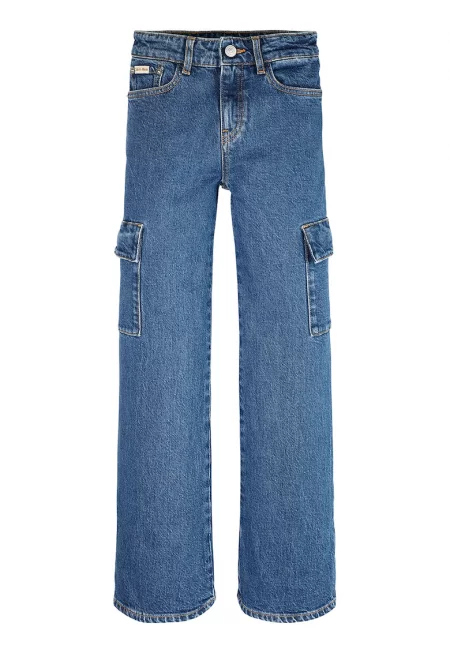 Карго дънки с широк крачол - Тъмносин