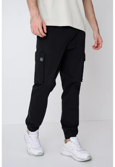 Карго панталон с памук с еластична талия - Черен