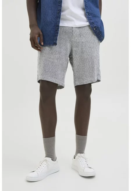 Къс панталон с лен - Мръснобял/Син