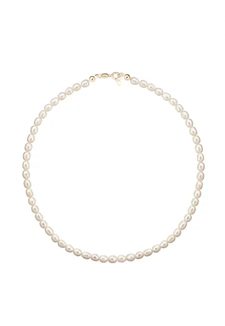 Колие от жълто злато 585 - 14К с бели култивирани перли 6 -5 мм - класическа закопчалка