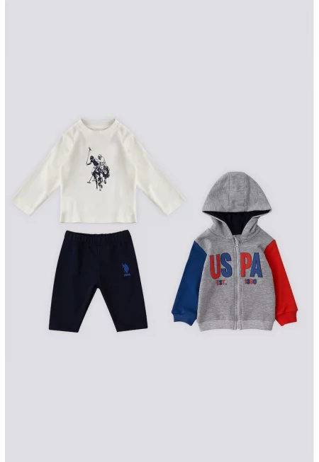 Комплект - 3 части - Червен/Сив меланж/Син