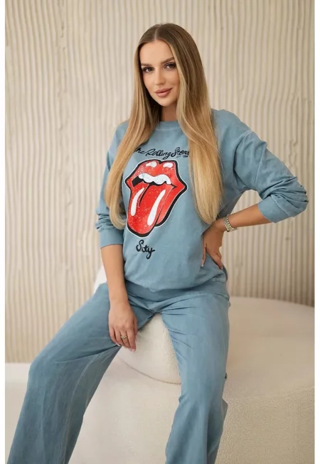 Комплект суичър с щампа и панталон -