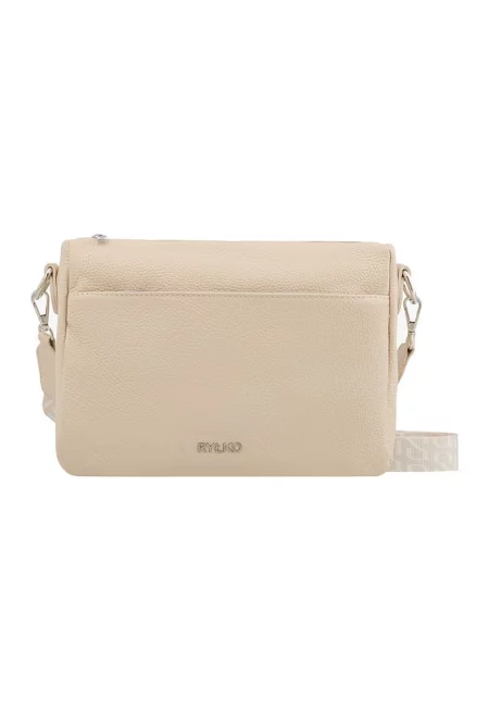 Кожена чанта през рамо с отделяща се презрамка - Крем