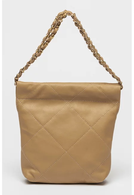 Кожена чанта с отделяща се презрамка - Бежов