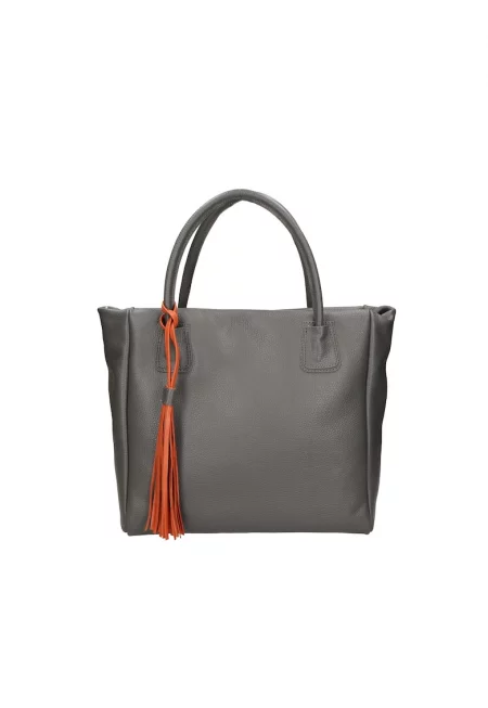 Кожена чанта с пискюл - Сив