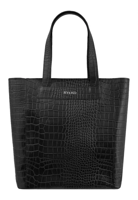 Кожена чанта тип Tote с метално лого