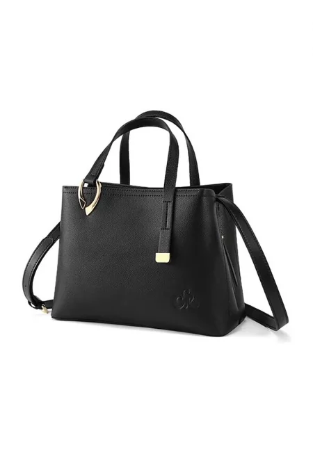 Кожена чанта за рамо с отделяща се и регулирща се презрамка - Черен