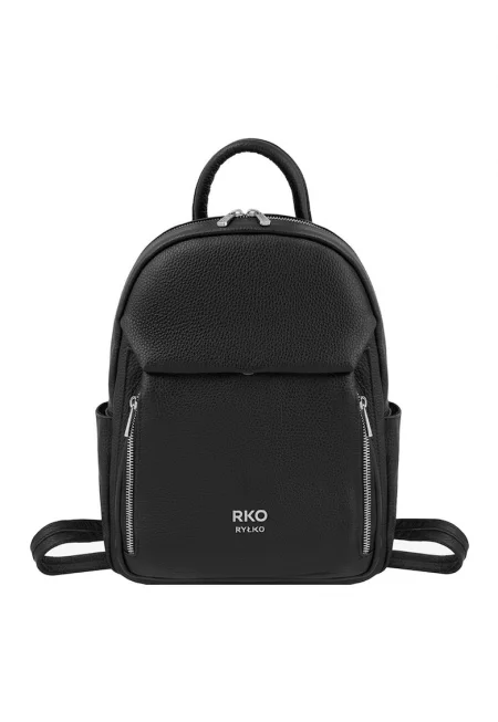 Кожена раница с метално лого - Черен