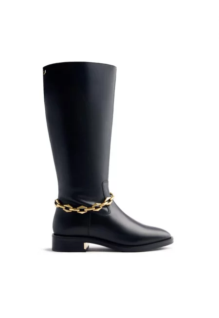 Кожени ботуши до коляното - Черен