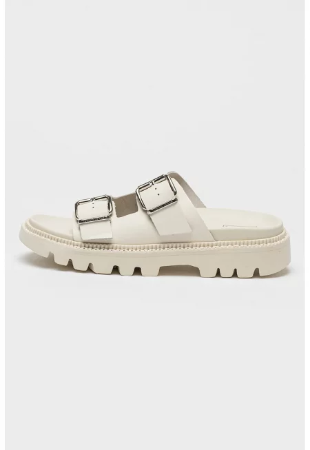 Кожени чехли с тока - Мръснобял