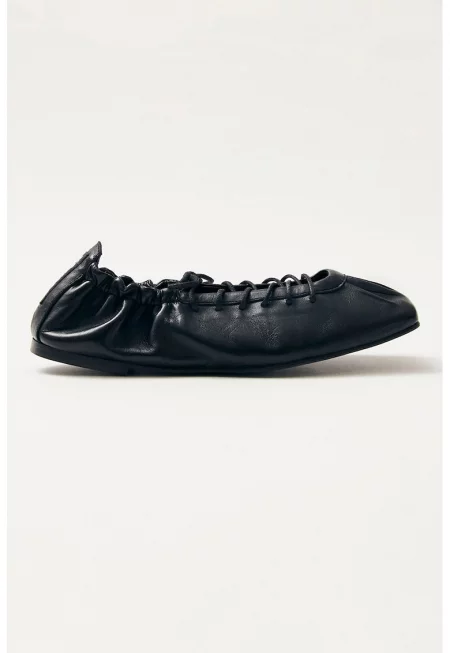 Кожени пантофки с квадратен връх - Черен