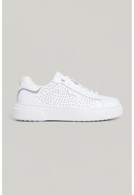 Кожени спортни обувки с платформа и капси - Бял