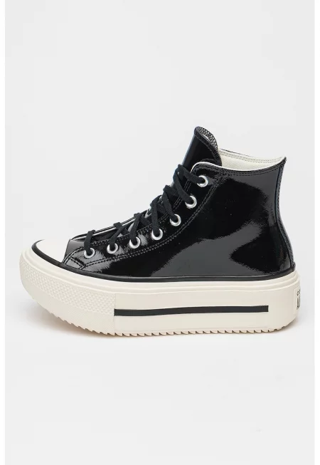 Лачени кожени спортни обувки Chuck Taylor All Star Lift Double Stack - Черен