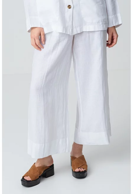 Ленен панталон с басти - Бял