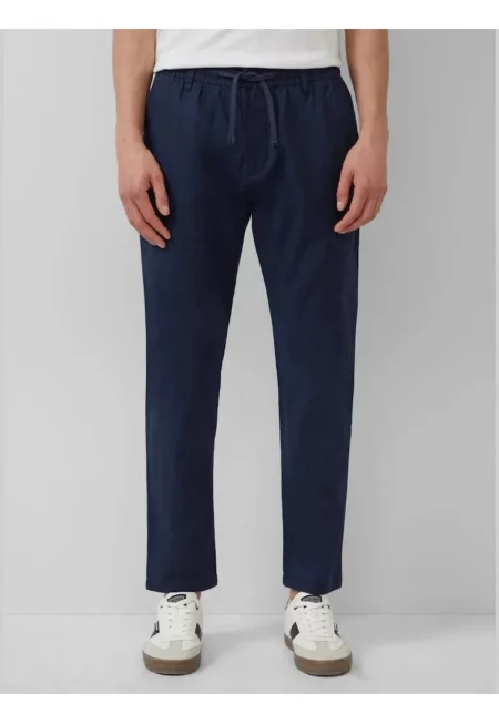 Мъжки чинос панталон  Детройт - изработен от смес от лен и памук - еластична талия - Тъмно морско синьо