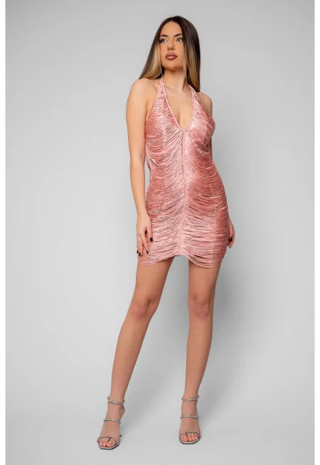 Мини рокля с ресни тип апликации Rose Quartz 20382 - Прашно розово