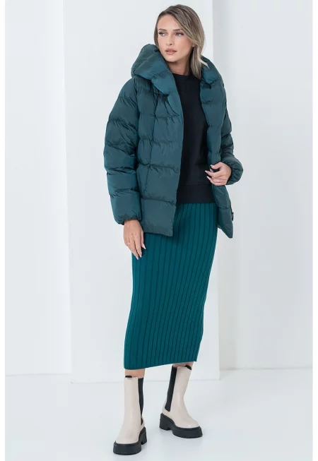 Найлоново зимно яке с качулка - Тъмнозелен