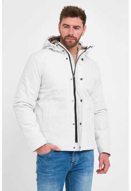 Непромокаемо зимно яке с цип - Мръснобял