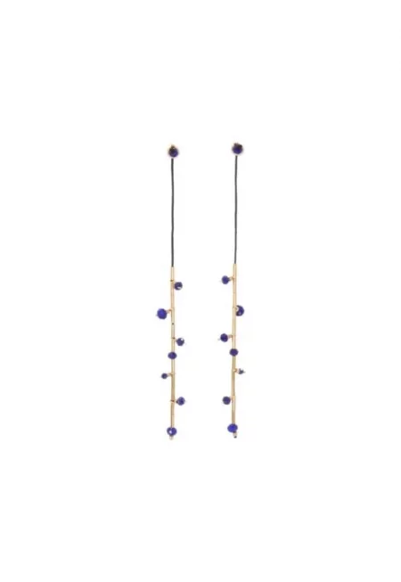 Обеци  Nightfall - дълги - на винт - на черен шнур - с лапис лазули и елементи от 14k/20 злато