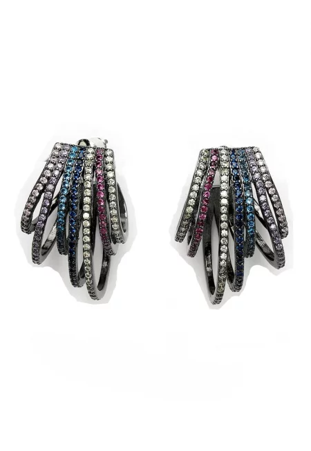 Обеци с кристали - Виолетов/Син/Тъмносребрист