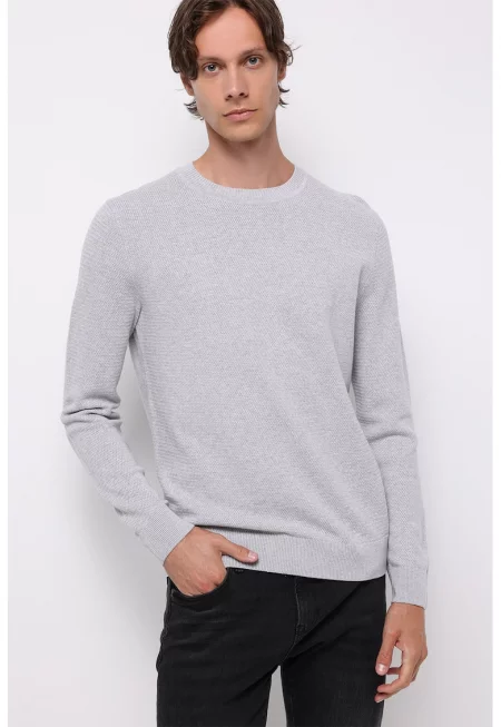 Памучен пуловер с овално деколте