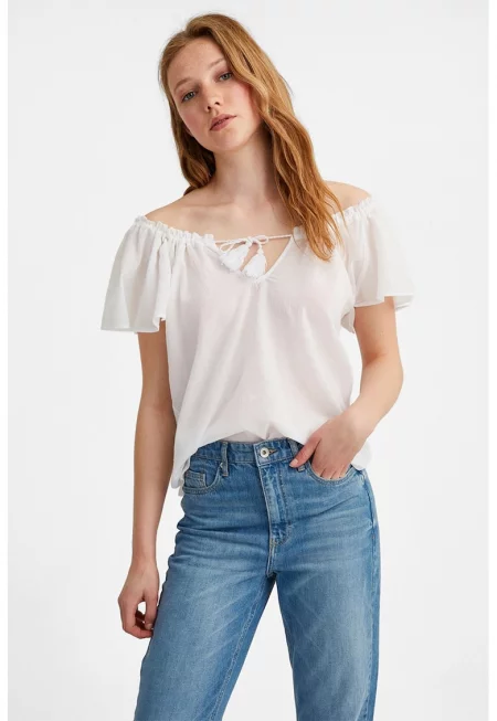 Памучна блуза с голи рамене